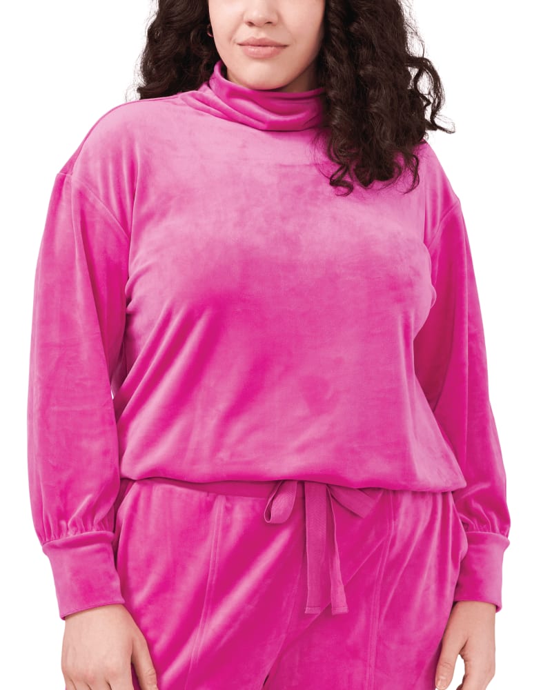 Front of a model wearing a size 0X Kylie Turtleneck Top in PARTY PINK-637 by 1.State. | dia_product_style_image_id:262048